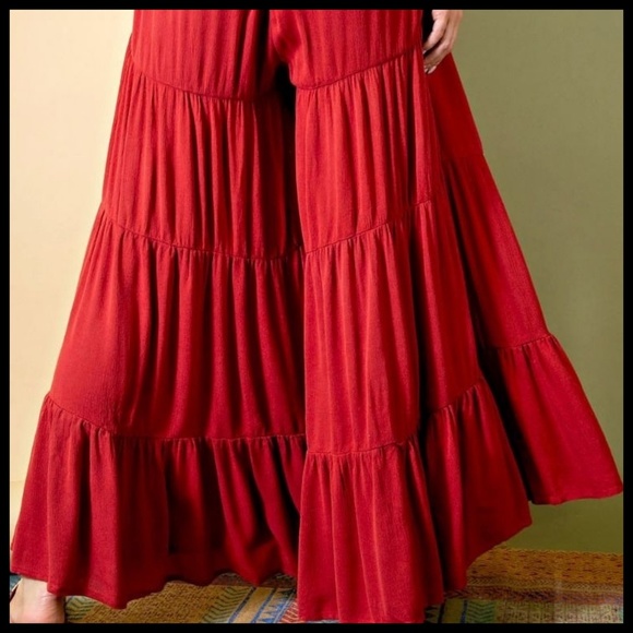 easel Pants & Jumpsuits Easel Lightweight Flowy Multitiered Ruffled Drawstring Pants Ultra